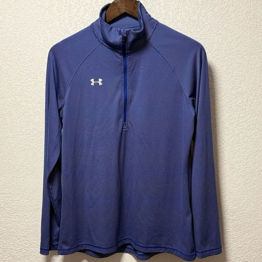 Women’s Under Armour HeatGear Blue White Striped 1/4 Zip Pullover M